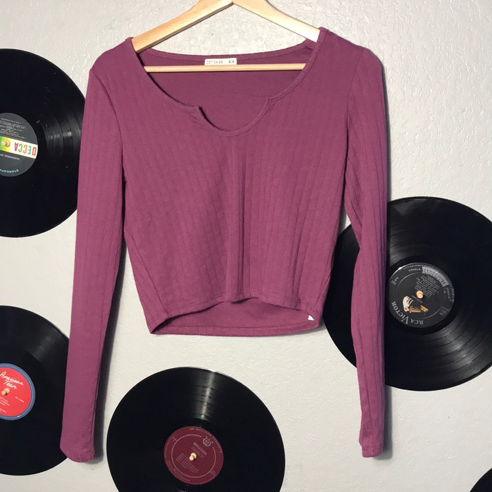 purple cotton on long sleeve crop top